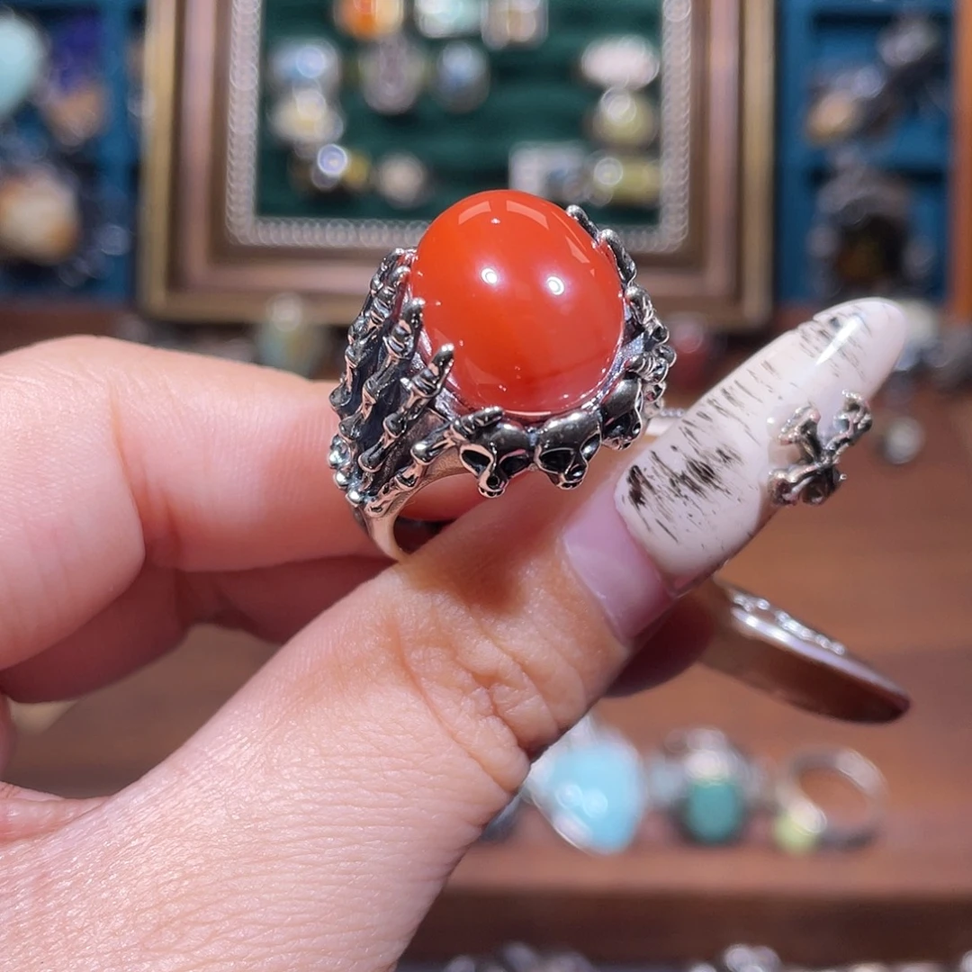 等***等南红玛瑙银S925镶嵌戒指戒指