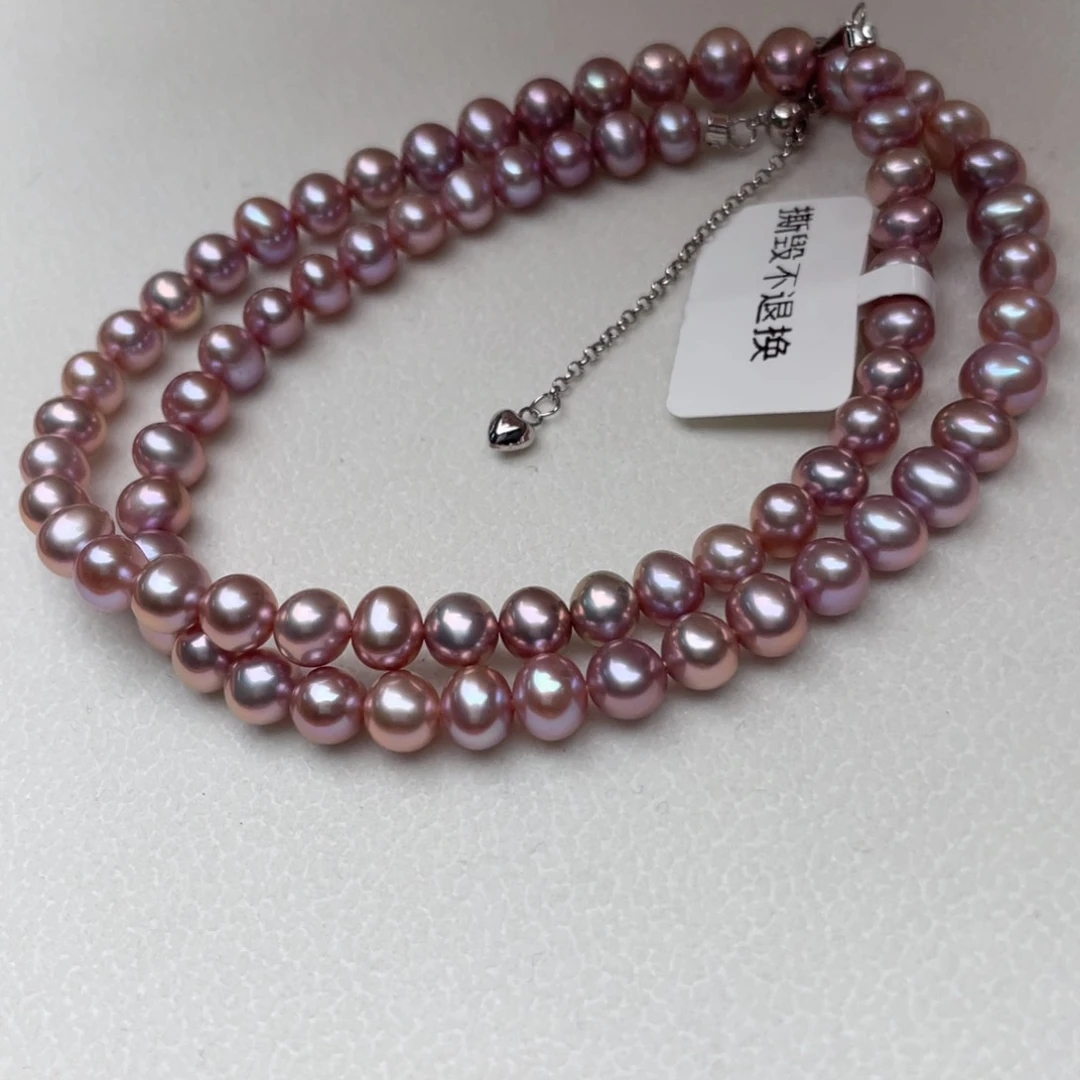 淡水珍珠银S925镶嵌颈饰6-7mm蛋形极强光无暇紫色