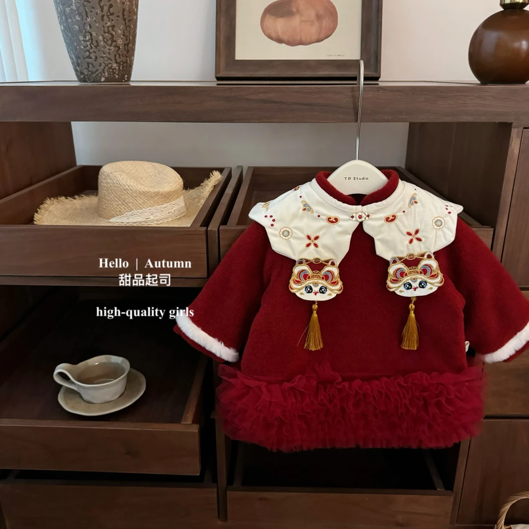 【甜品起司】非遗手作！女童虎头云肩tutu网纱新中式旗袍拜年服套装