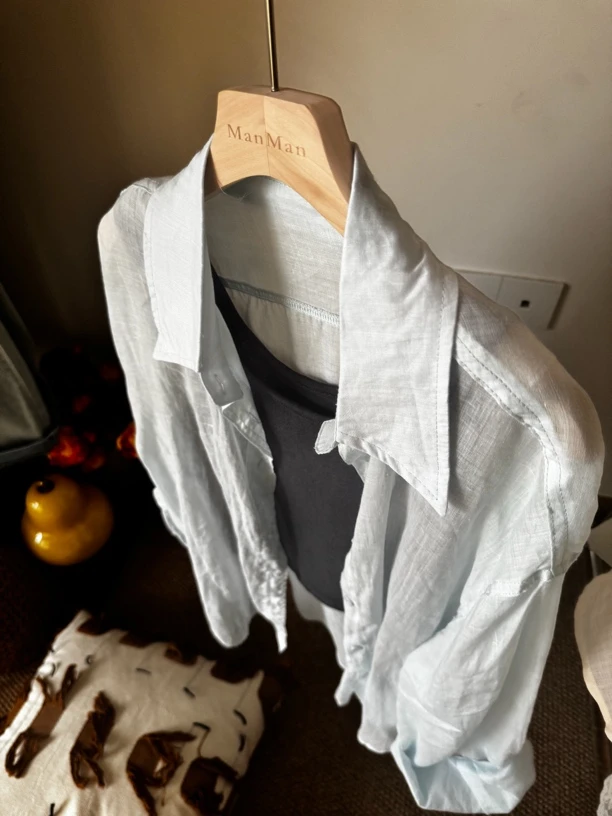 纯色翻领长袖衬衫薄款防晒no退no换