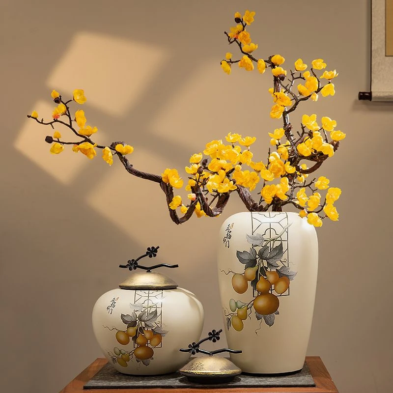 家居创意摆件陶瓷花瓶腊梅新中式客厅酒柜电视柜装饰品国风摆件