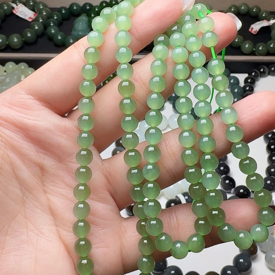 和田玉（碧玉）未镶嵌手链粉青俄6 108