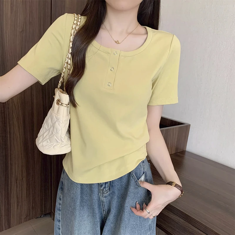 正肩短袖T恤女夏季大码微胖mm遮肚子显瘦洋气减龄百搭打底衫上衣