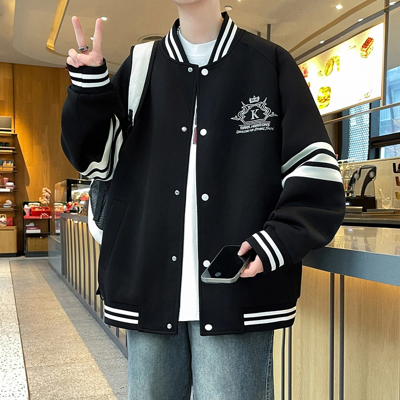 春季棒球服夹克男士外套2025新款青少年学生拼色条纹褂子上衣外穿