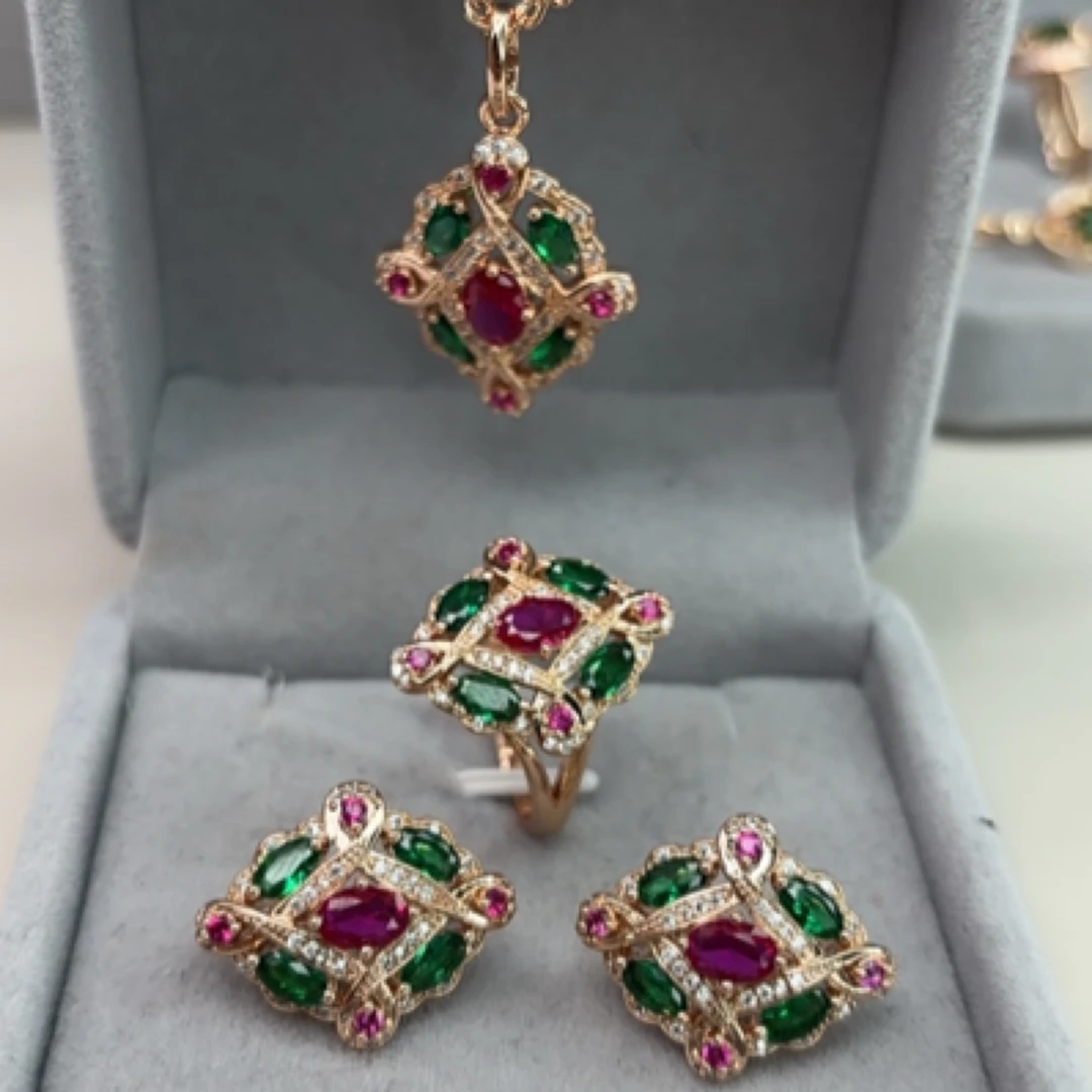 铜合金锆石项链 新款镀金彩钻套装高级感满满