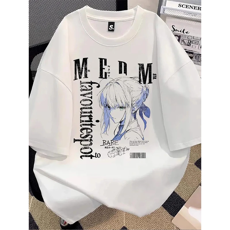 美式手绘漫画少女印花t恤男款夏季潮牌高街短袖重磅宽松休闲半袖