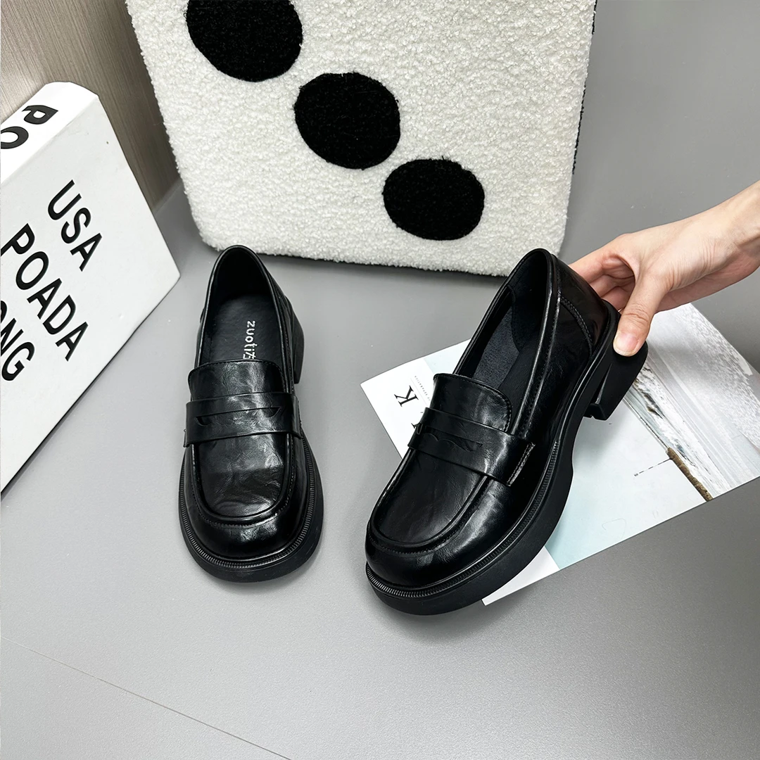 616秋季新款软底单鞋女百搭舒适英伦风小皮鞋一脚蹬乐福鞋防滑