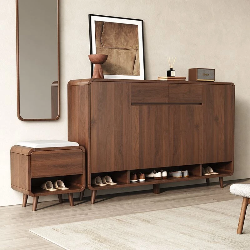 2025新款新中式实木鞋柜家用门口大容量收纳柜一体靠墙楼道玄关柜