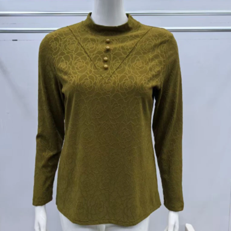 春款新款立体玫瑰印花打底衫妈妈舒适小衫时尚百搭保暖上衣气质