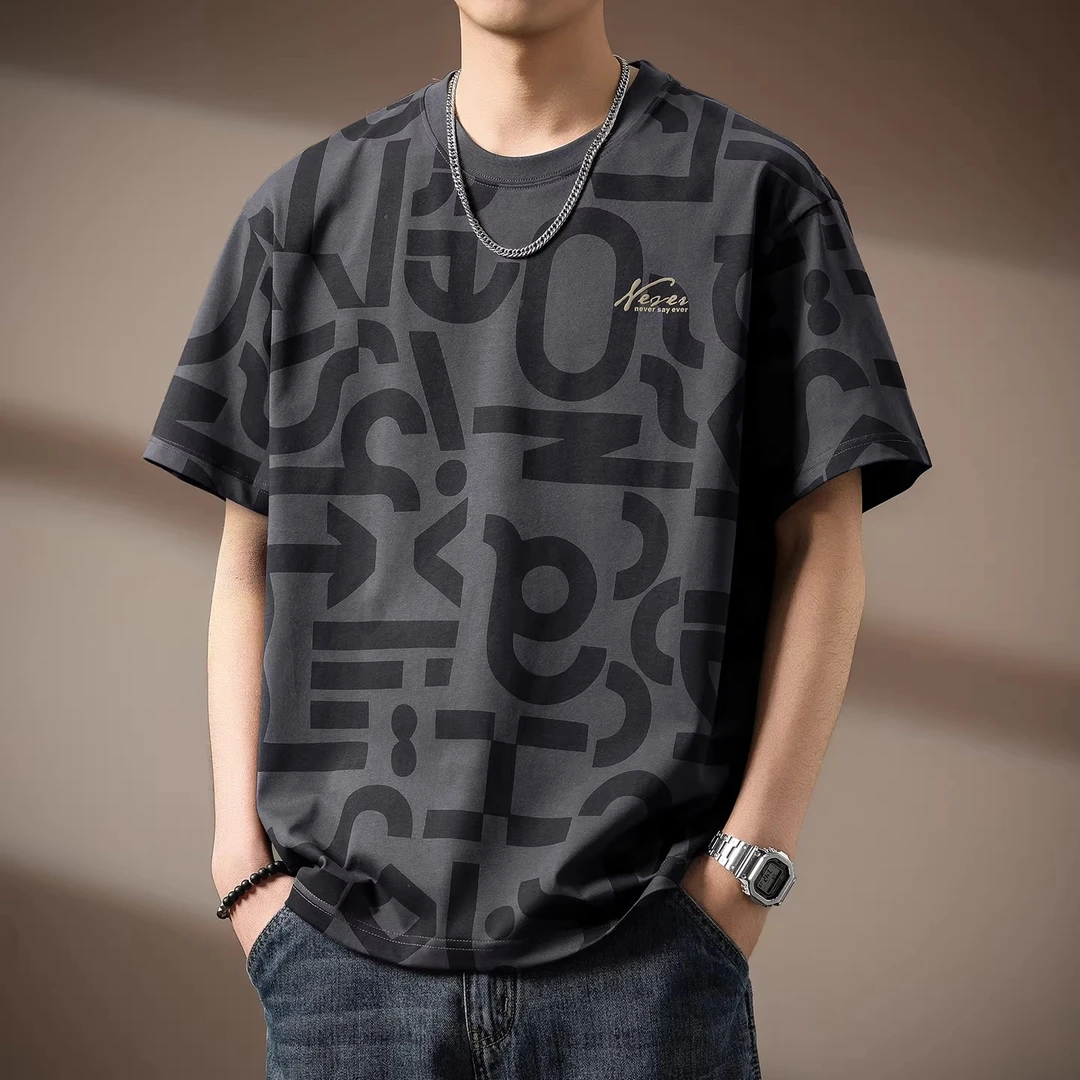 高端美式设计感潮流印花短袖T恤男夏季新款复古透气宽松百搭上衣