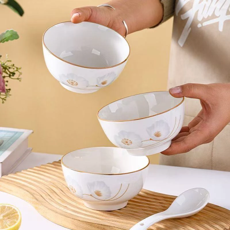 岁月静好5英寸碗10只装高温釉下彩陶瓷米饭碗大容量耐高温