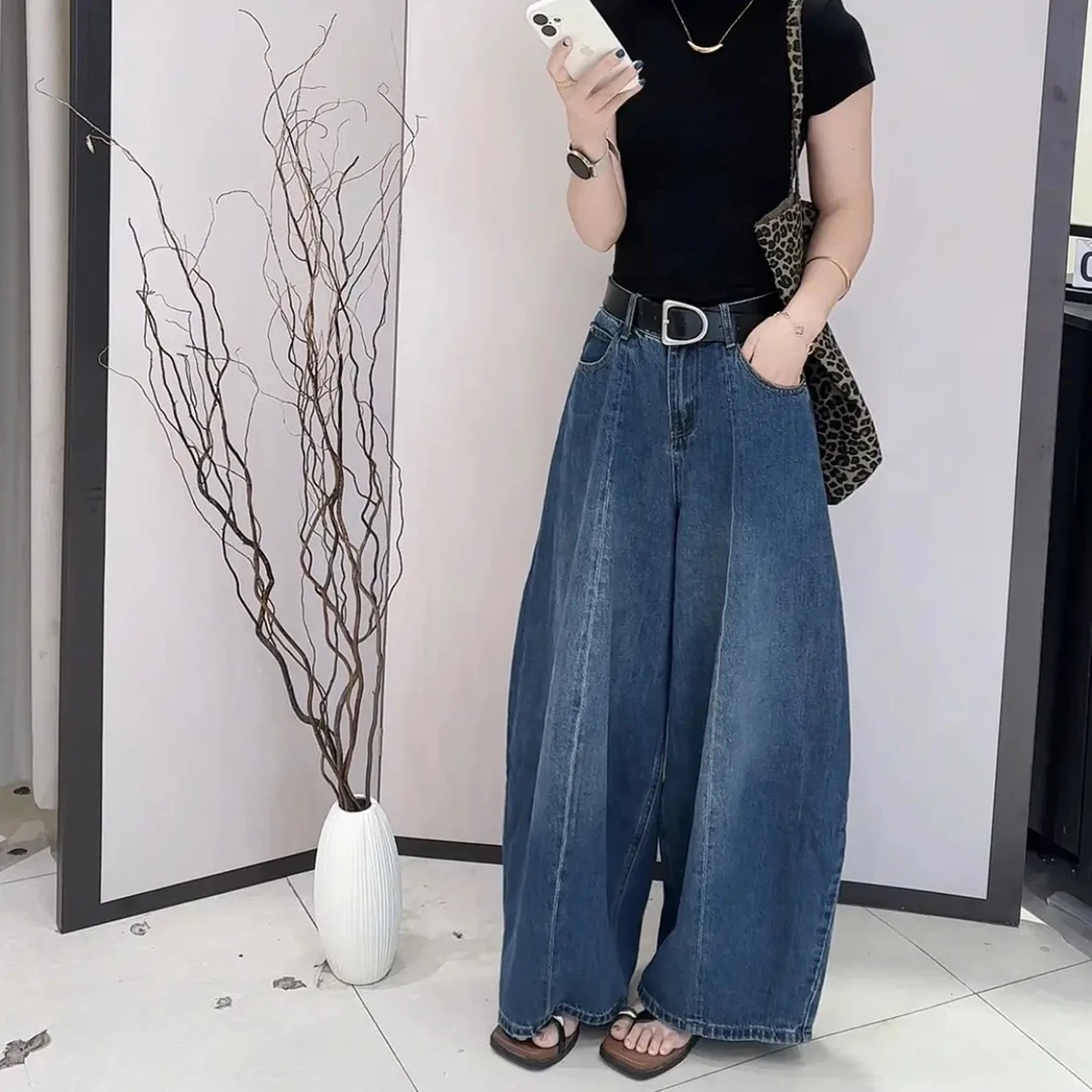 弯刀牛仔裤女遮胯阔腿裤秋百搭香蕉裤梨型身材高腰显瘦松弛气球裤