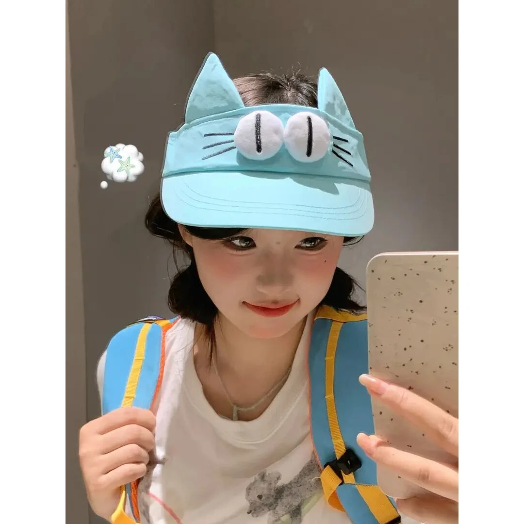 原创！大眼仔空顶遮阳帽可爱防晒大头围卡通休闲百搭日常通勤D