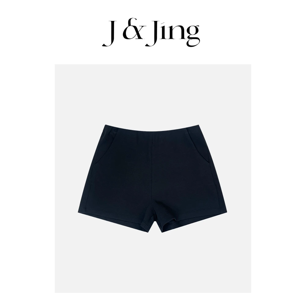 J&Jing-「韩女修容裤」-上新~百搭后腰弹力宽松黑色短裤25069