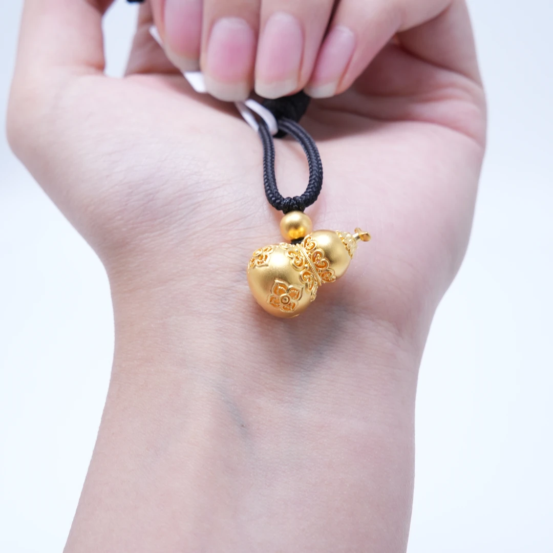 【金吊坠】四叶草镂空金珠葫芦吊坠5G黄金足金999精致百搭零附加