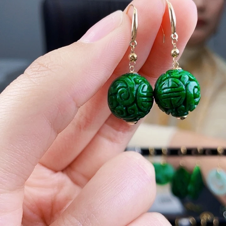 翡翠耳饰18K金镶嵌饰品