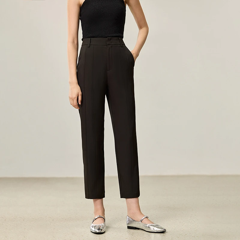 LILY秋新款女装时尚直筒高腰显瘦垂坠百搭九分西装裤124329C5946