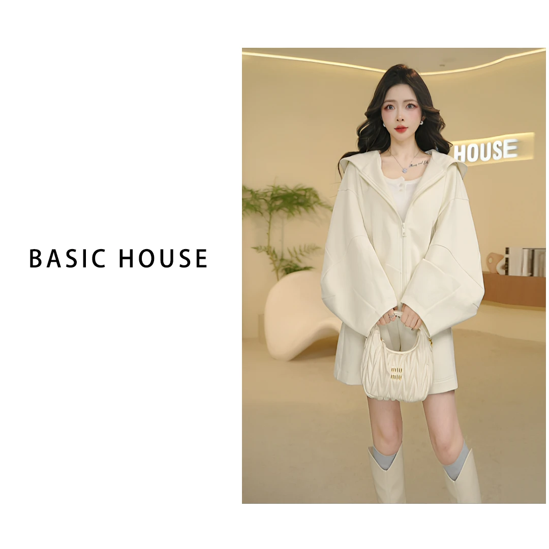 Basic House/百家好25春季新款设计师时尚气质慵懒连帽两件套装QD