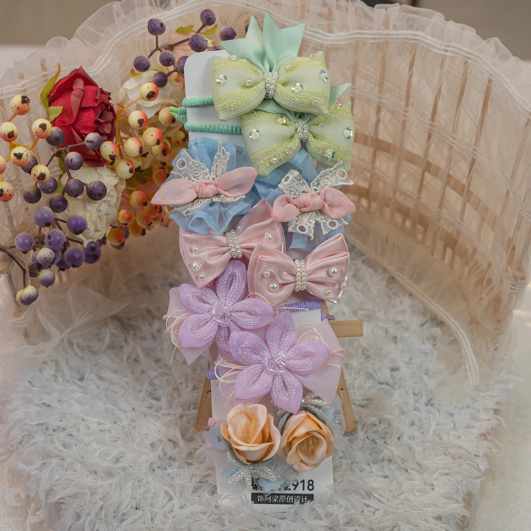 饰阿梁2918 春款皮筋组合蕾丝花朵头饰小女孩发饰可爱甜美仙气