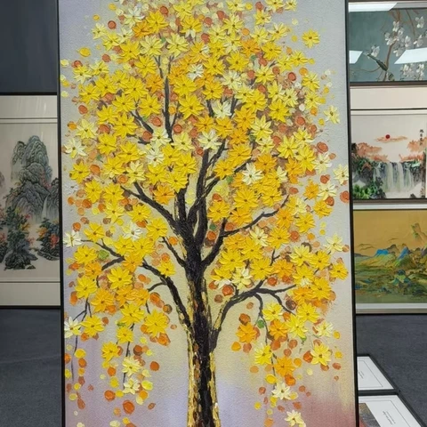867客厅玄关装饰画黄金树发财树油画80160