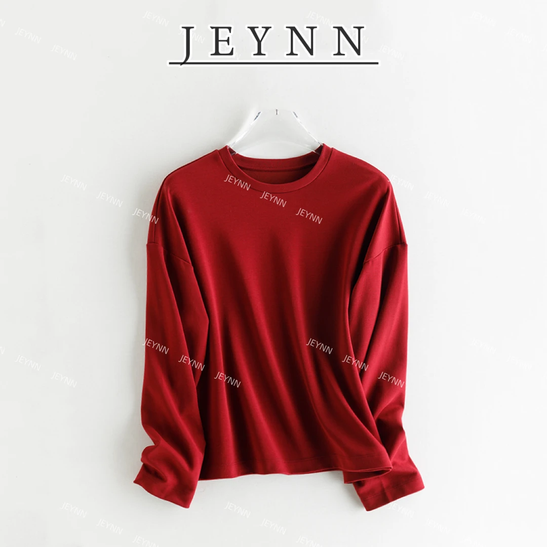 琪总【静凡】JEYNN开衩短款长袖宽松休闲百搭纯色圆领长袖BLT24832