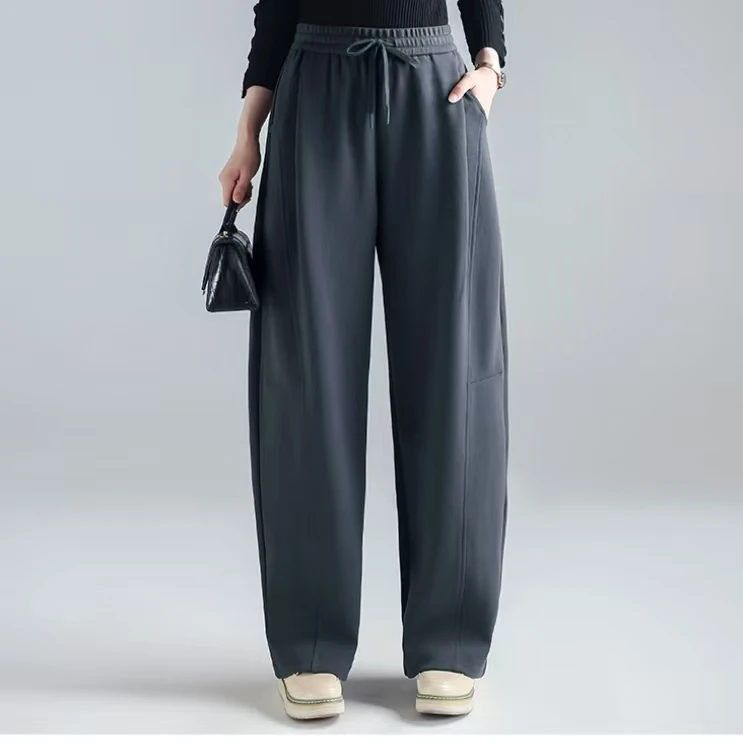 布琳达秋季慵懒阔腿宽松裤子女式2025爆款新款垂感休闲高级灰裤子