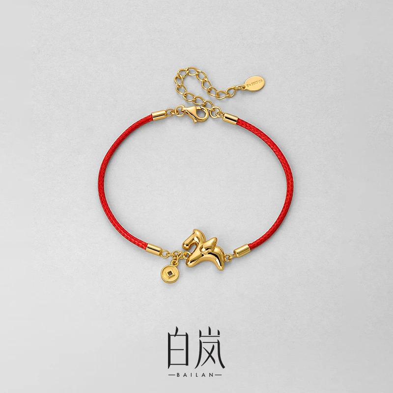 925银手链 白岚马上有钱红绳手链本命年红色气质小众饰品SL4195