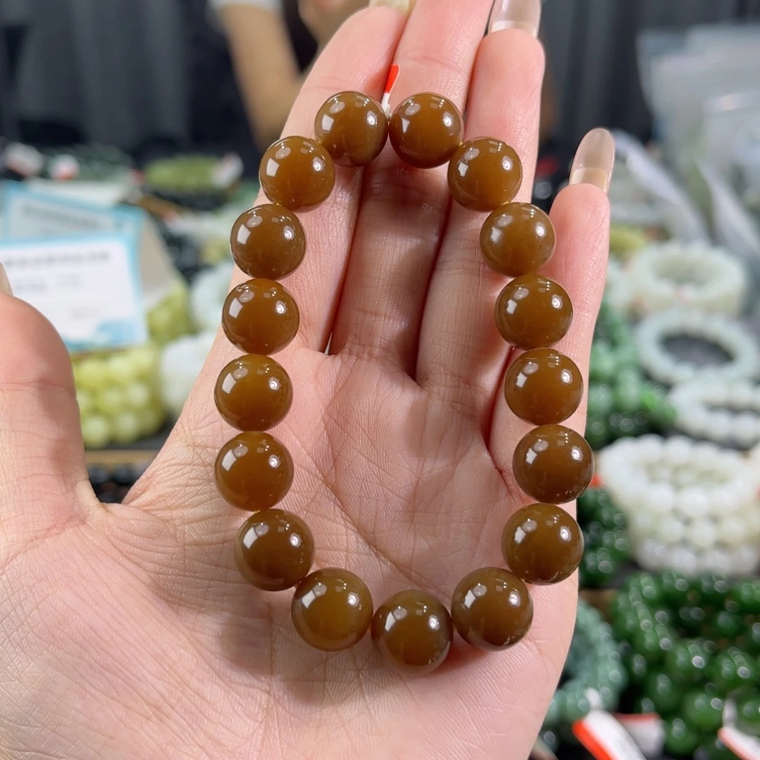 未镶嵌手链和田玉纯天然和田玉12mm新疆且末糖