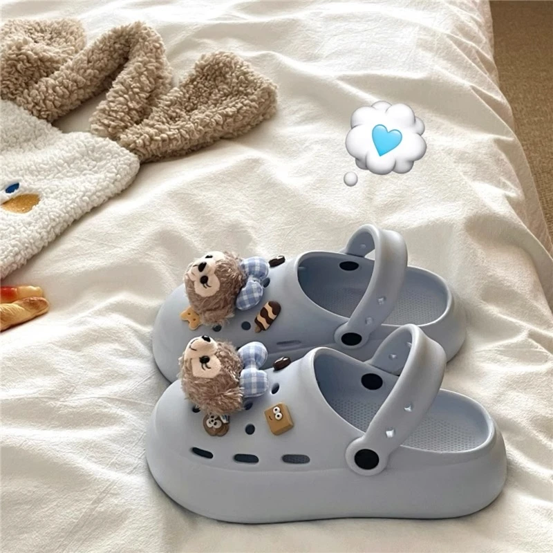 海盐蓝雪莉玫~!可爱ins软萌两穿洞洞鞋女外穿透气厚底增高凉拖鞋