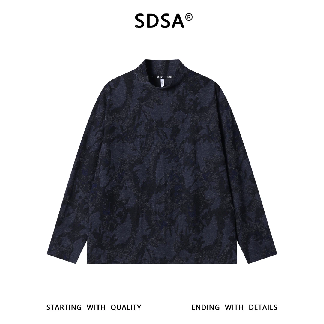 SDSA男士秋冬新款痞帅男装韩版撞色提花半高领长袖T恤百搭时尚潮