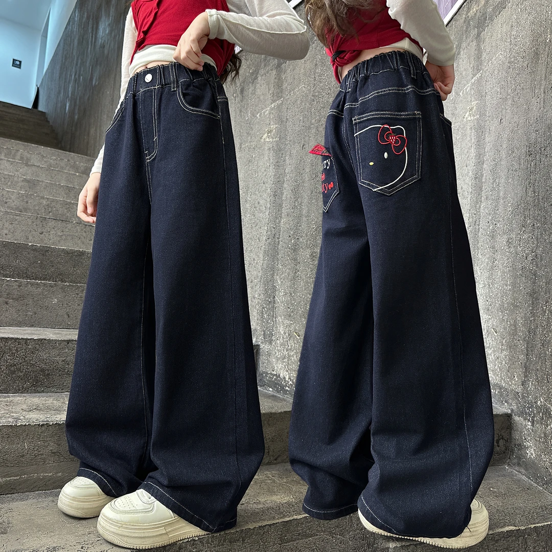 女大童牛仔裤秋装2025新款儿童女孩直筒裤子女童春秋阔腿裤初中生