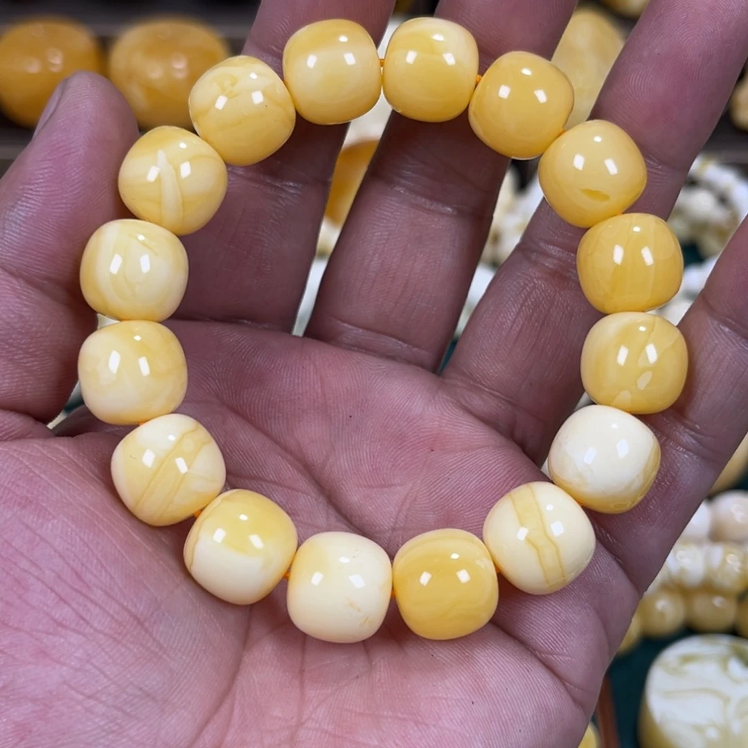 琥珀手链未镶嵌同料焦皮奶橘13mm