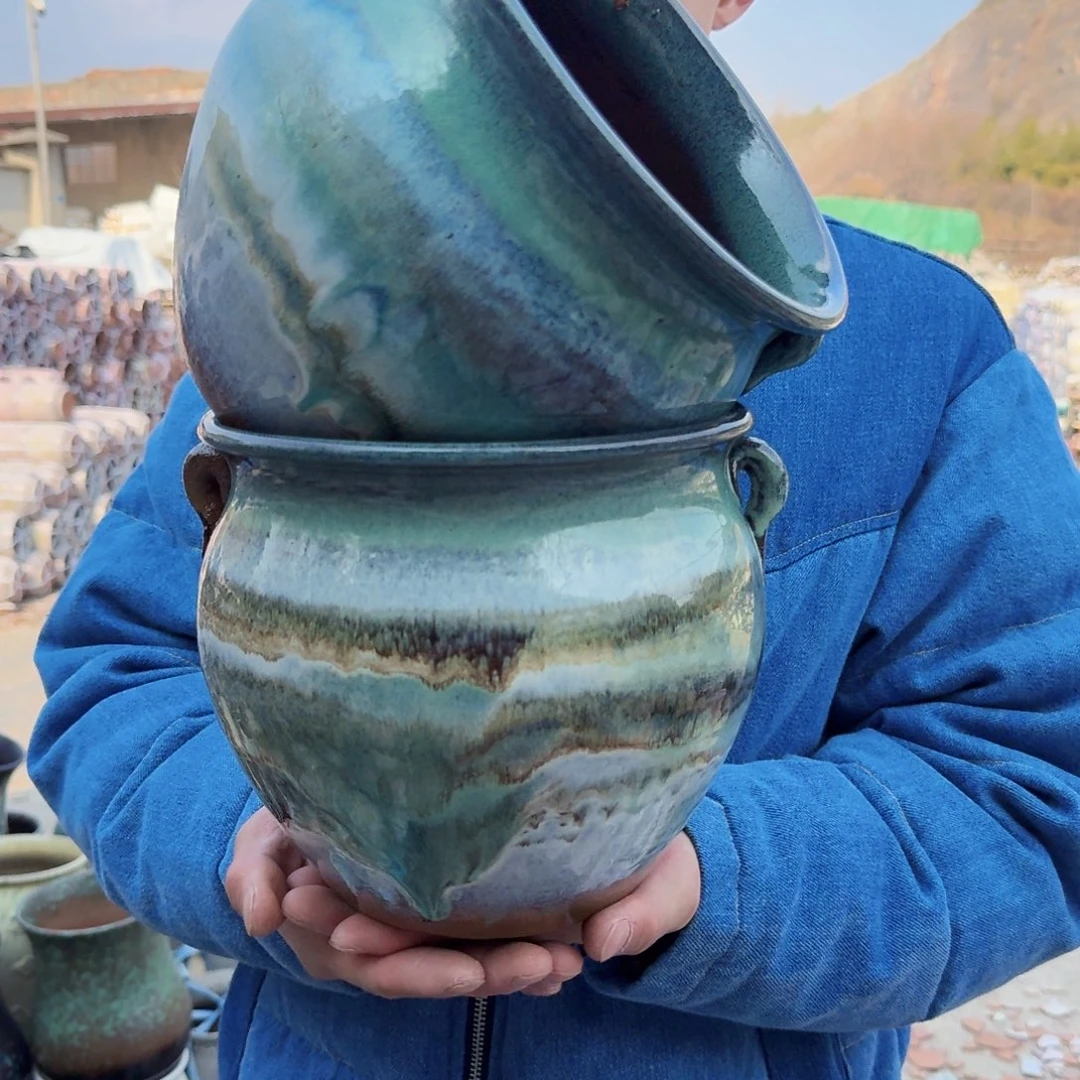 紫砂其他口20高18（两个耳朵水墨画绿