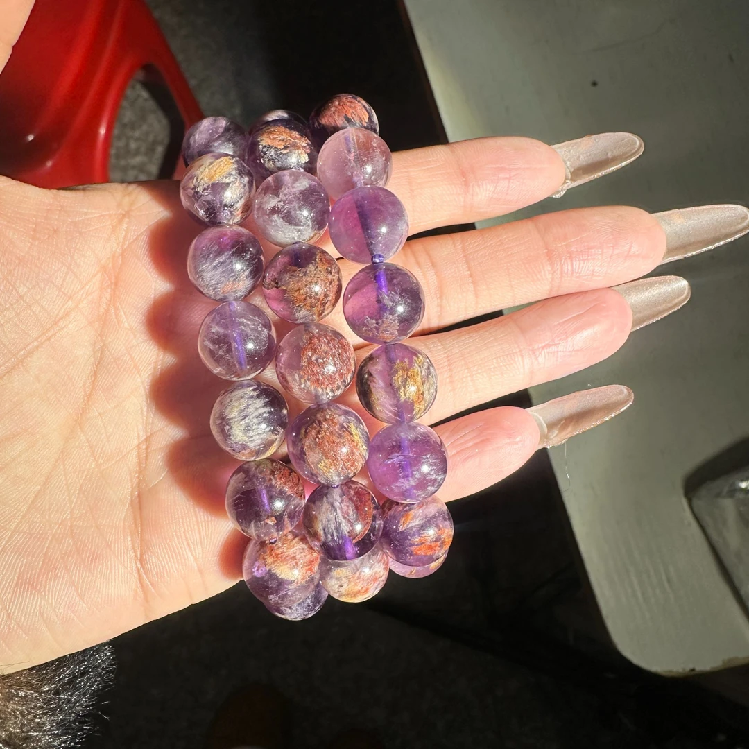 天然紫钛幽灵手链紫水晶手串多样性发一