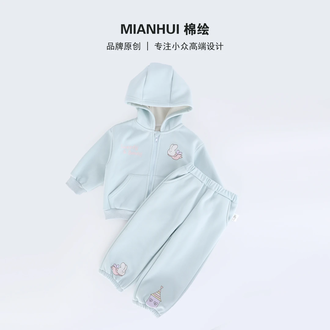 【高级运动套】女童设计师款加绒运动外套卫裤两件套装34325040