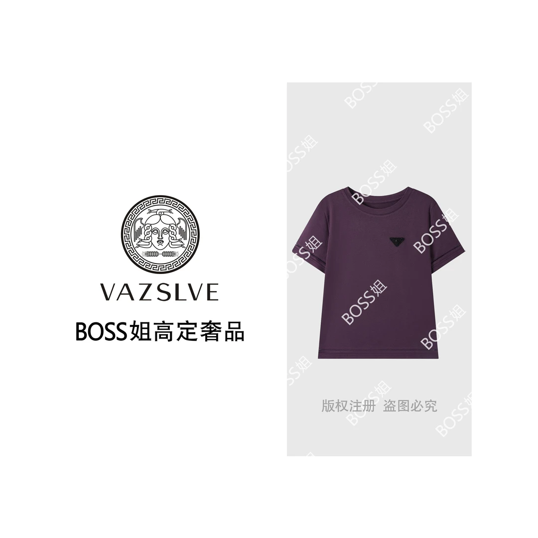 VAZSLVE/原创设计 春夏新款立体三角标纯色圆领T恤-W60088-1