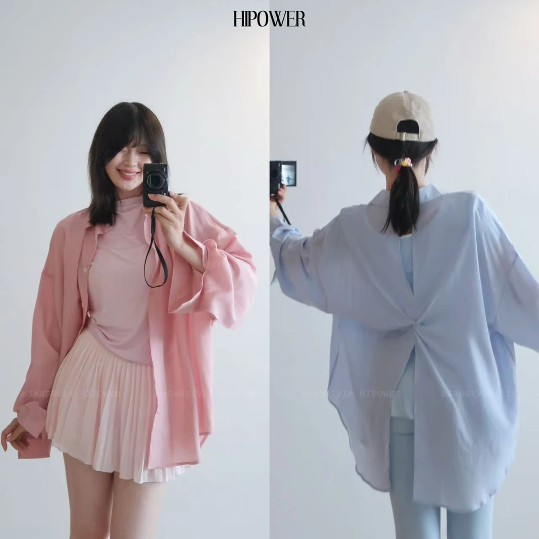 HIPOWER天丝莱赛尔后纽结衬衫宽松显瘦夏新款轻薄透气长袖外套女