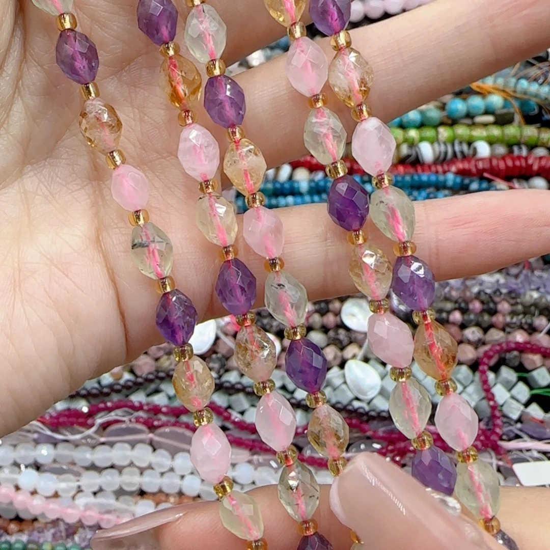 玛瑙/玉髓未镶嵌珠宝半成品多宝水晶切面一条6-8特价