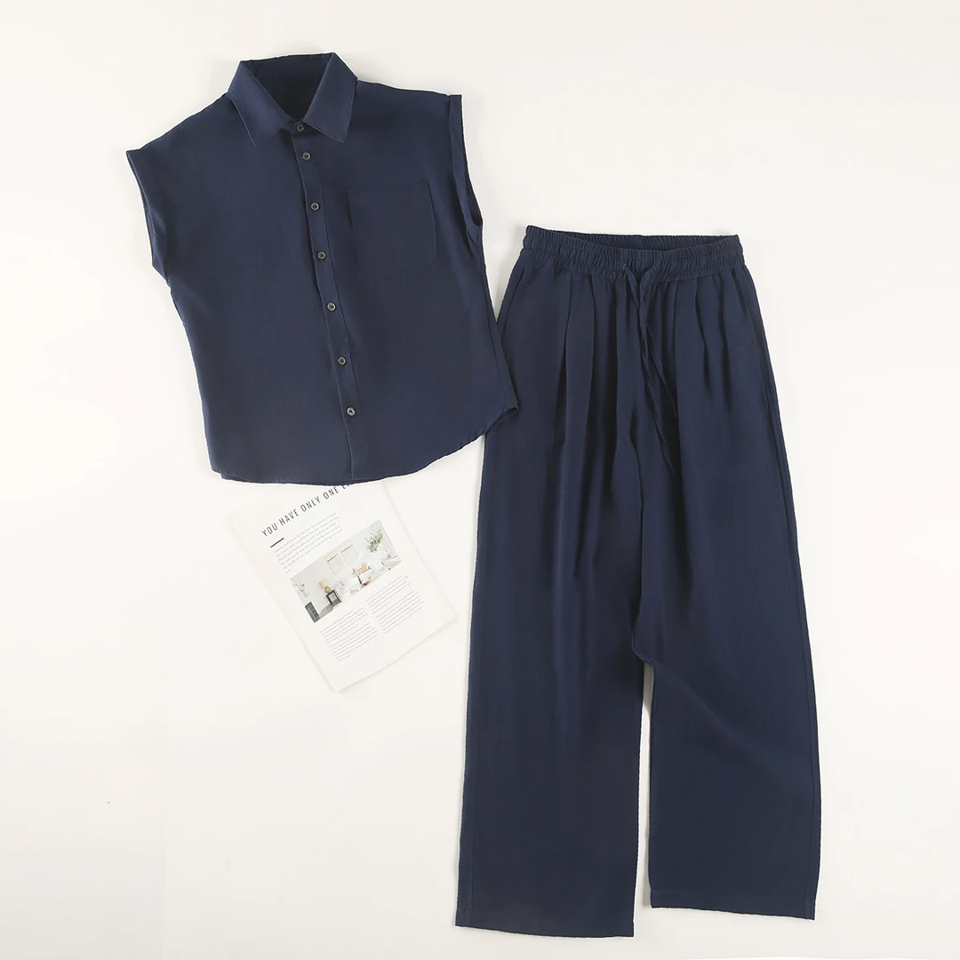 【亚麻】短袖套装宽松纯色套装吊带休闲风薄款国风夏季LLLL6