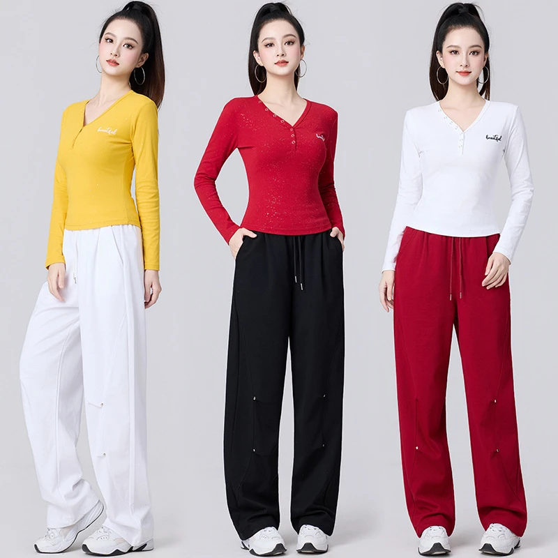 中老年健身操广场舞套装秋季新款长袖运动健身操舞蹈表演服装女士