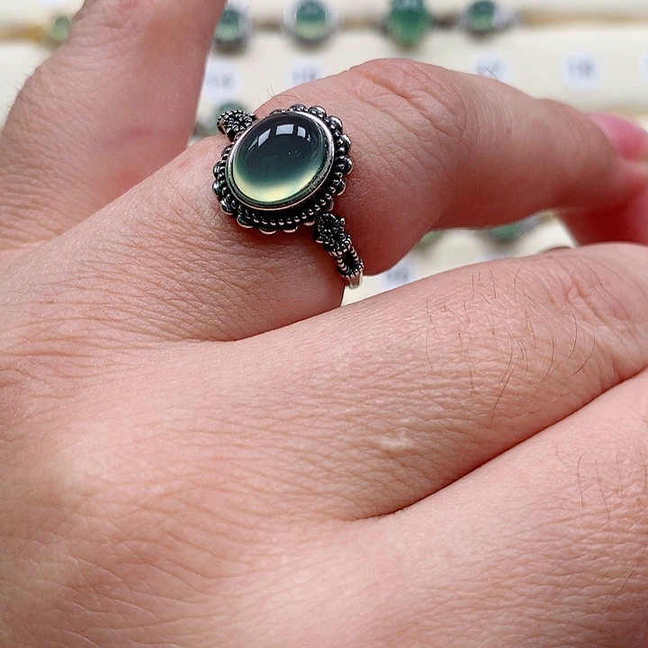 蛇纹石玉戒指银S925镶嵌