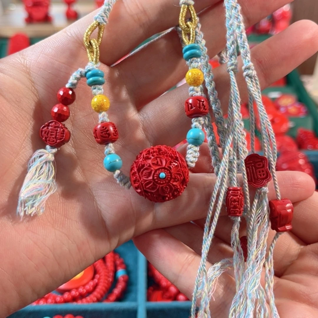 天然辰砂含辰砂工艺品卡28转运珠锁骨坠