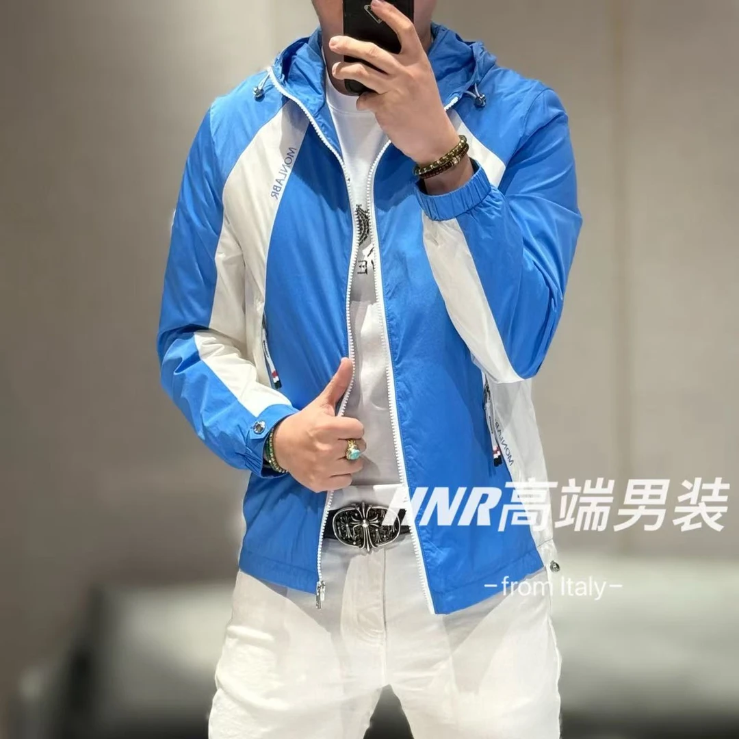 撞色拼接拉链连帽男士休闲百搭春款夹克外套9771