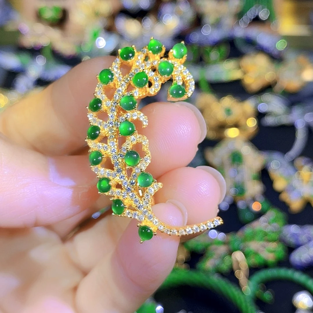 颈饰银S925镶嵌翡翠