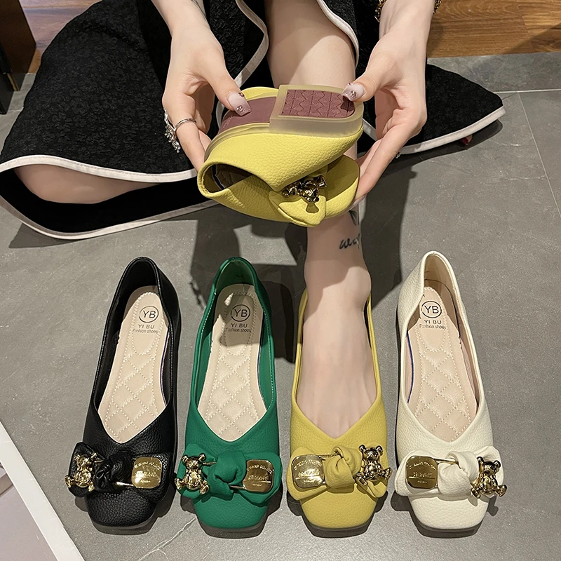 单鞋女2025新款春秋百搭时尚休闲蝴蝶结瓢鞋平底软底豆豆鞋P6701