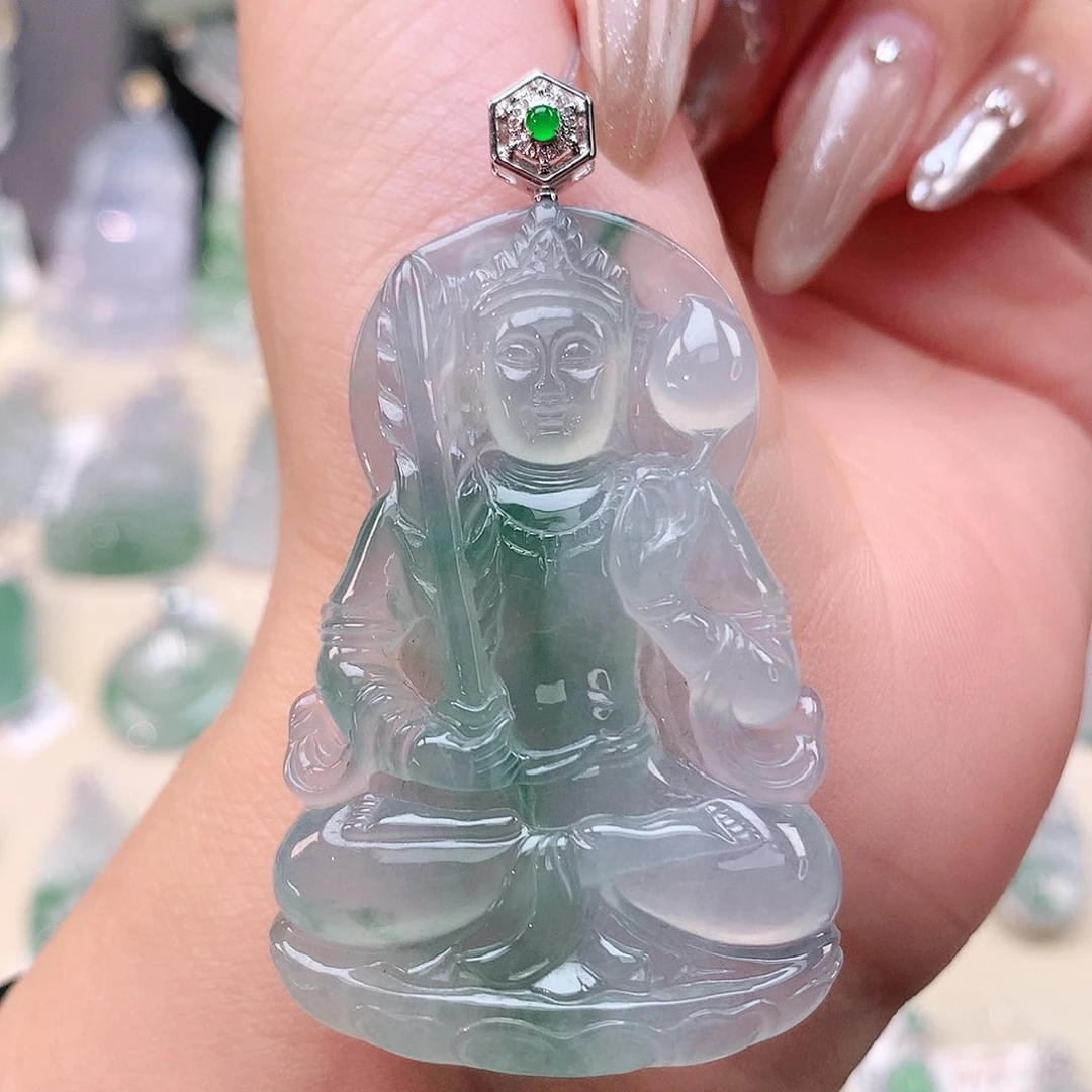 翡翠挂件18K金镶嵌虚空藏