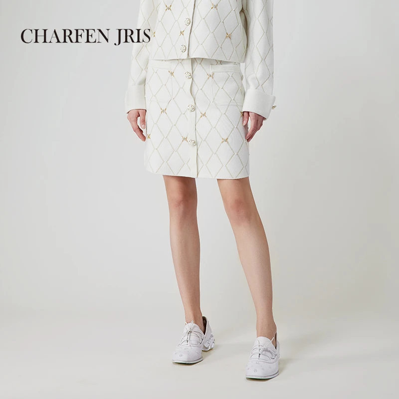 【媛媛专享】朝峰秋季小香风双色复古提花毛织半裙FJE3B623-6036C