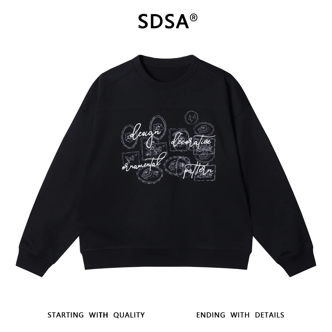 SDSA男士秋冬新款痞帅男装撞色刺绣字母印花圆领卫衣百搭时尚上衣