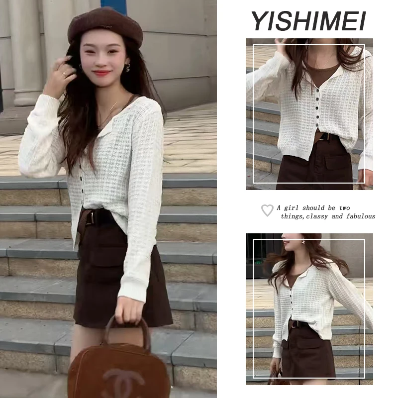 秋装搭配一整套2025年新款韩系百搭假两件针织上衣高腰短裙两件套