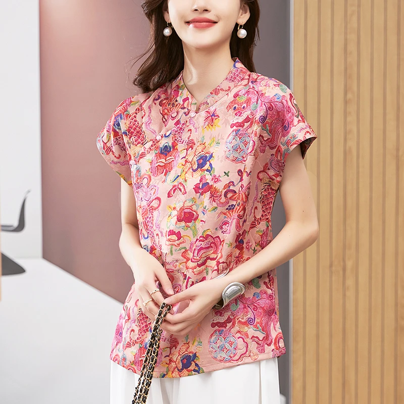 时尚妈妈老钱风减龄夏季短袖衬衫新中式国风年轻款改良唐装上衣潮